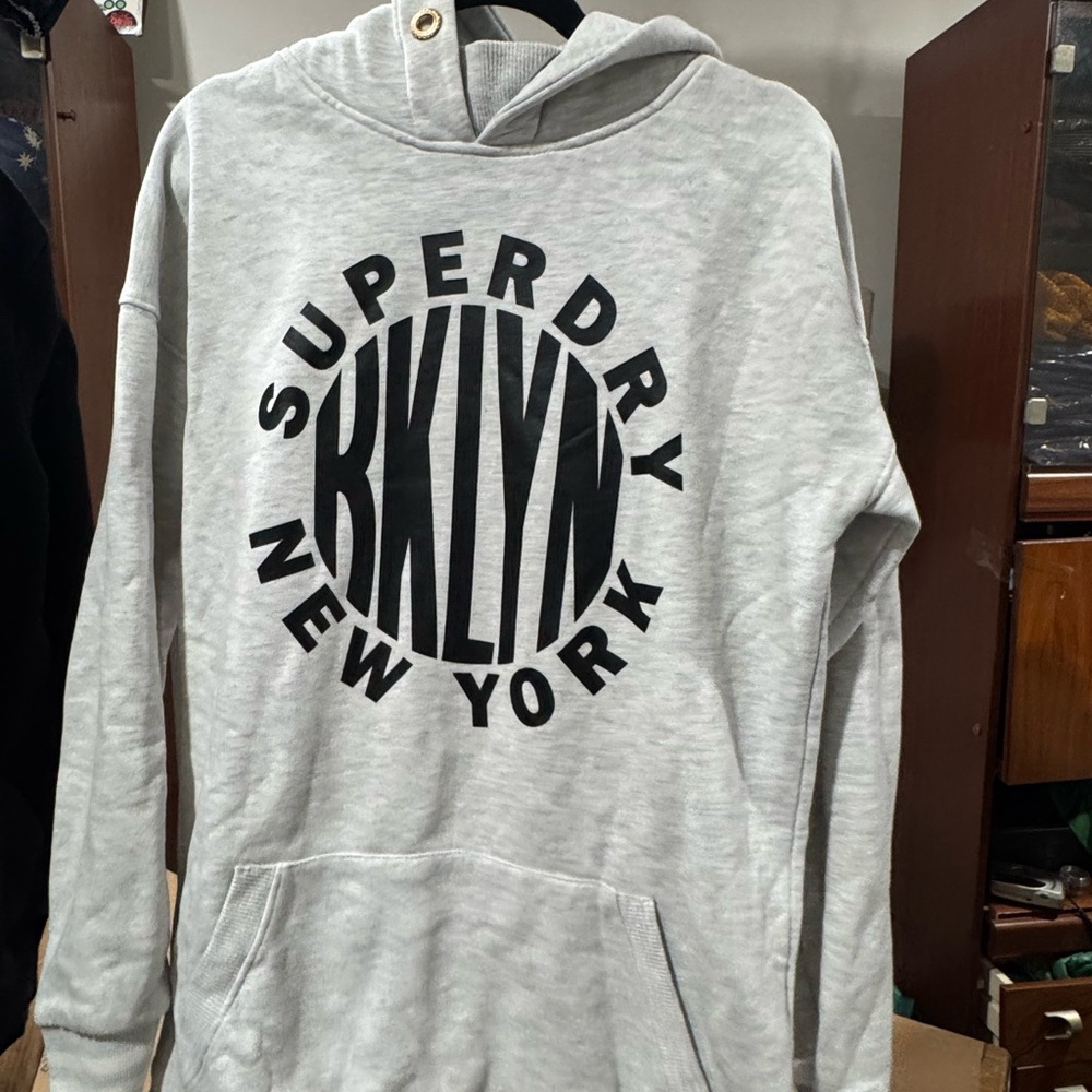 Superdry Light Gray Hoodie with Bold Print